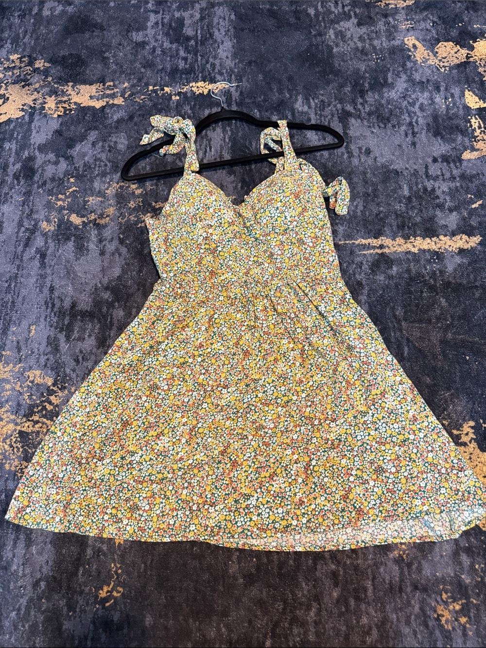 Floral Tie-Shoulder Midi Dress in Yellow